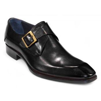 Duca Di Matiste "Massa" Black Genuine Italian Calfskin Monk Strap Shoes.