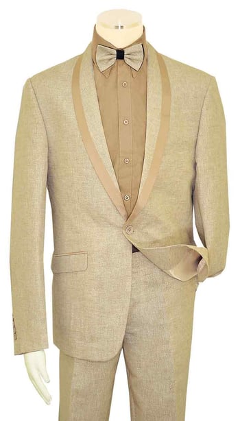 Giovanni Testi Beige / Silver Lurex 100% Linen Suit With Bow Tie GT1CP-545