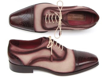 Paul Parkman Bordeaux / Beige Genuine Leather Captoe Oxford Dress Shoes 024-BRR