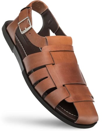 Mezlan Cognac Genuine Smooth Calfskin Leather Fisherman Sandal R20257.