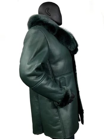 G-Gator 7400 Green Genuine Sheepskin Shearling Fox Fur Collar Trench Coat
