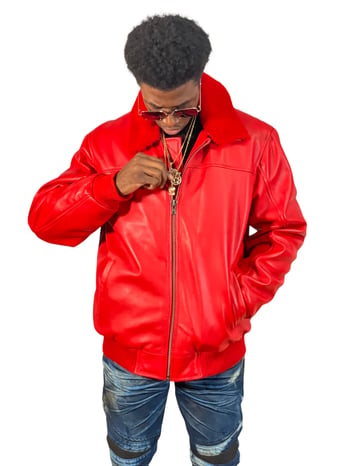 G-Gator 2220 Red Genuine Lambskin Leather Bomber Jacket Removable Mink Fur Collar