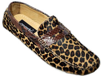 Mauri  "9102" Camel Genuine Python / Leopard Maculated Loafers Shoes