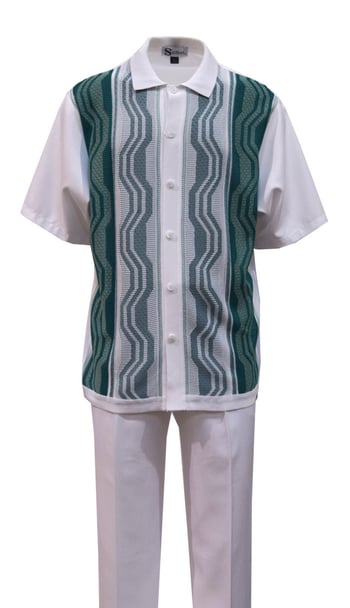 Silversilk White / Teal Combo Abstract Design Short Sleeve Knitted Outfit 4322