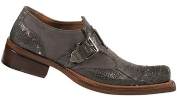 Mauri "Faraone" 44237 Medium Grey Genuine Ostrich Leg / Suede Loafer Shoes With Monkstrap