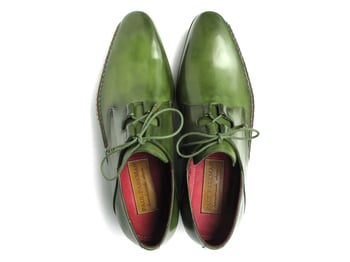 Paul Parkman Green Genuine Leather Ghillie Lacing Handsewn Oxford Shoes 022-GREEN