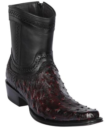 Los Altos Black Cherry Genuine Ostrich skin European Square Toe Low Shaftt Cowboy Boots 76B0318