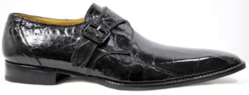 Mauri 53132 Black Genuine All-Over Alligator Belly Skin Shoes With Monk Strap / Alligator Covered Buckle