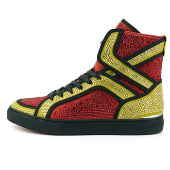 Encore by Fiesso FI-2402 Red Gold Suede Rhinestone High-Top Sneaker