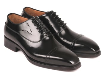 Paul Parkman Black Genuine Polished Leather Goodyear Welted Cap Toe Oxford Dress Shoes 056BLK84