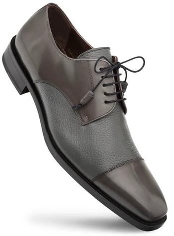 Mezlan "Soka" Grey Genuine Calfskin And Deerskin Combination Leather Lace-Up Shoes 15089.