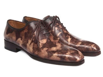 Paul Parkman "CM37BRW" Brown Camouflage Hand-Painted Wholecut Oxfords Shoes