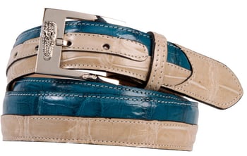 Mauri "102/35" Champagne / Caribbean Blue Genuine Alligator / Crocodile Belt