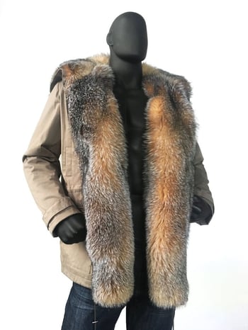 G-Gator Style 8020 Men's Khaki Cotton Parka with Fox Fur Trim Hooded