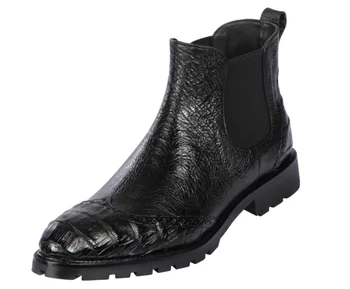 Lombardy Black Genuine Ostrich & Crocodile Lug Sole Ankle Boot ZLM078205.