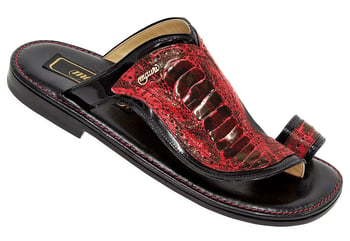 Mauri "1649/2" Black Genuine Patent Leather / Red-Black Ostrich Leg Python Sandals