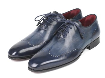 Paul Parkman Navy Burnished Genuine Leather Wingtip Oxford Dress Shoes 84NT56