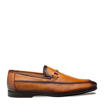 Mezlan Cognac Genuine Textured Patina Deerskin With Contrast Braided Stitching Loafer E21099.