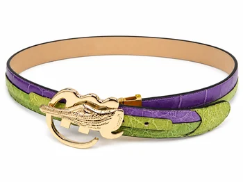 Mauri Genuine Alligator Men's Belt — Lime Green / Lavender, Italian Handmade, Adjustable
