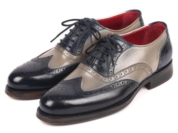 Paul Parkman Navy / Gray Genuine Leather Wingtip Goodyear Welted Oxford Dress Shoes 027-NVYGRY