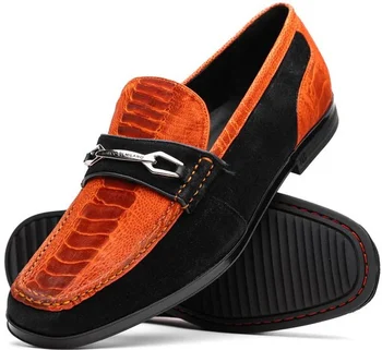 Marco Di Milano "Hugo" Orange / Black Genuine Sueded Ostrich Leg Loafer