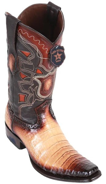 Los Altos Faded Oryx Genuine Caiman Belly European Square Toe Cowboy Boots 768215