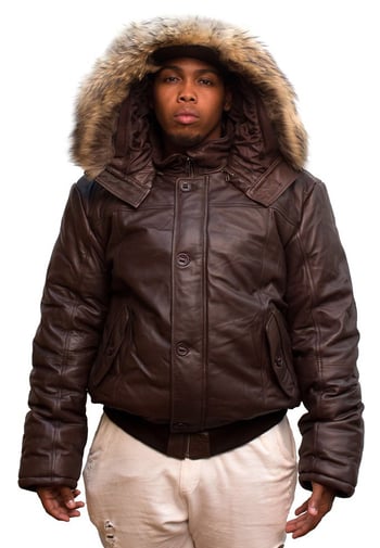 G-Gator Brown Genuine Lambskin Bomber Jacket With Fur Hood 2920.