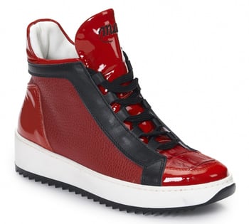 Mauri  Ladies ''Dora Riparia'' 6178 Red Genuine Baby Crocodile / Calf / Patent Leather High Top Sneakers.