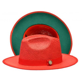 Bruno Capelo Royal Blue / Burnt Red Bottom Flat Brim Straw Fedora Hat KI-516