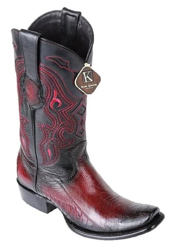 King Exotic Faded Burgundy Genuine Ostrich Leg Skin Dubai Square Toe Cowboy Boots 4790538