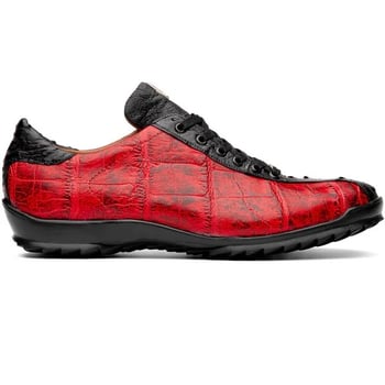 Marco Di Milano "Saulo" Red / Black Genuine Crocodile And Ostrich Quill Fashion Sneaker