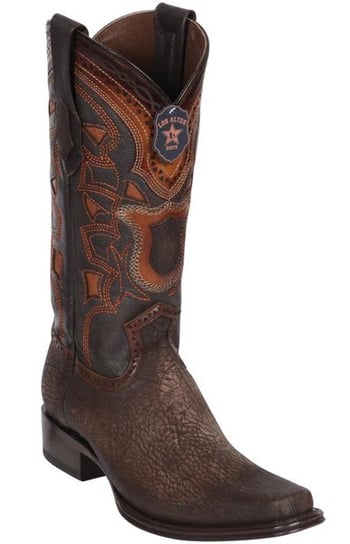 Los Altos Faded Brown Genuine Shark Leather European Square Toe Cowboy Boots 760916