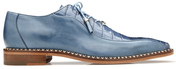 Belvedere "Gabriele" Antique Blue Jean Genuine Crocodile / Italian Calfskin Lace-up Shoes B04.