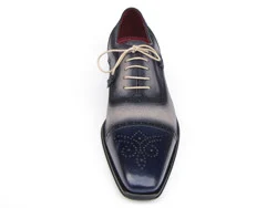 Paul Parkman 024 Navy / Beige Genuine Italian Calfskin Captoe Oxford Suede / Leather Shoes