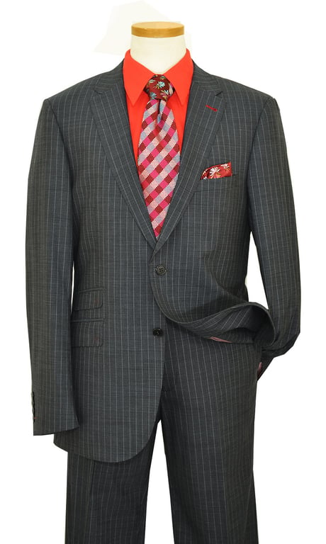 LVs By Levinas Charcoal Grey / Chalkstripes Super 160's Wool / Cashmer