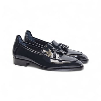 Duca Di Matiste "Fano" Navy Blue Genuine Italian Patent Leather Tassel Loafer Shoes.