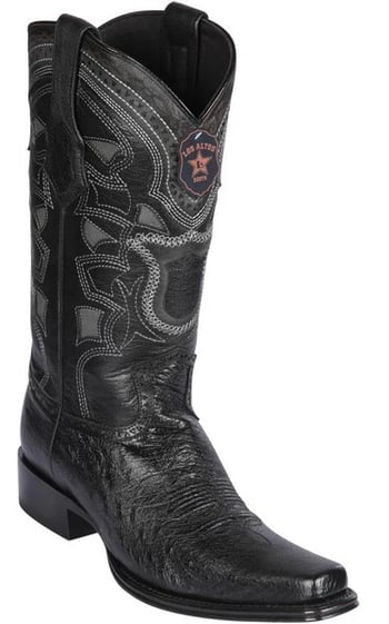 Los Altos Black Genuine Smooth Ostrich European Square Toe Cowboy Boots 769705