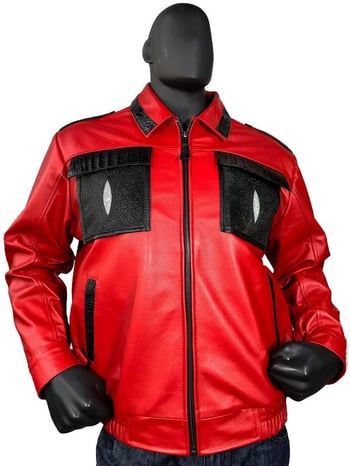 G-Gator Red Genuine Lambskin Leather Bomber Jacket With Stingray / Alligator Trimming 2055.