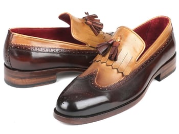 Paul Parkman ''KT57BJ" Brown / Beige Genuine Leather Kiltie Tassel Loafers.