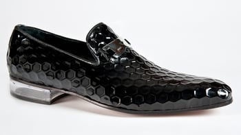 Mauri "4709/2" Black Genuine Honeycomb Patent Leather / Fabric Loafers Shoes.