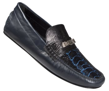 Mauri  "3117/1" Bicolore Blue Genuine Ostrich Leg / Blue Nappa Calf Dress Casual Shoes