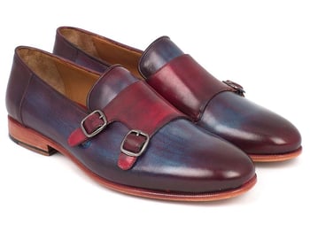 Paul Parkman ''HR65CX'' Bordeaux /  Navy Genuine Leather Double Monkstrap Shoes.