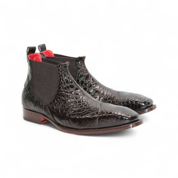 Angled View of Fennix Italy Cole Dark Brown Genuine Alligator Ankle Boots 