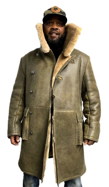G-Gator 6110 Olive Genuine Sheepskin Button-Up Trench Coat