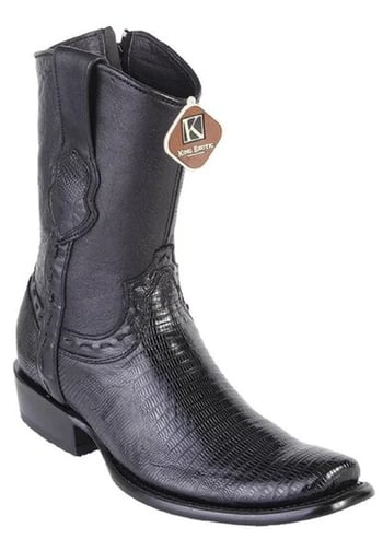 King Exotic Black Genuine Teju Boots   Dubai Square Toe Cowboy Boots 479B0705