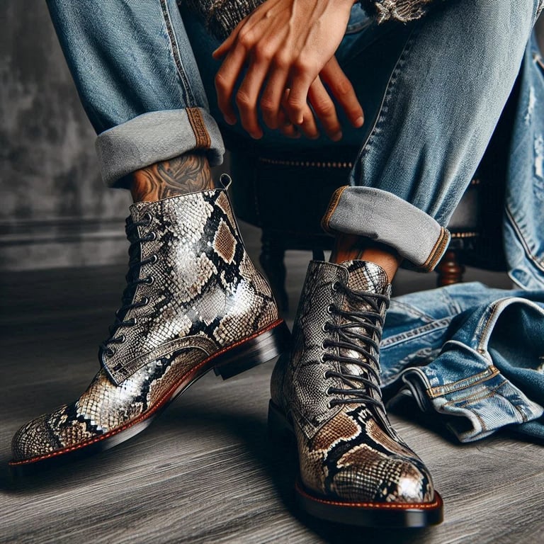 Snakeskin boot with denim