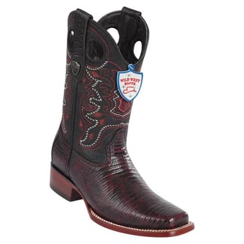 Wild West Black Cherry Genuine West Teju Lizard Square Toe Cowboy Boots 28180718