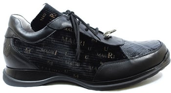 Mauri 8741 Black Genuine Alligator / Velour Sneakers With Mauri  Embroidery on Back