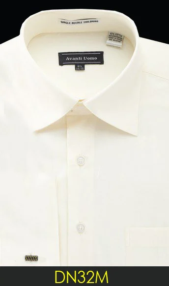 Avanti Uomo Solid Cream Cotton Blend Dress Shirt With French Cuffs DN32M