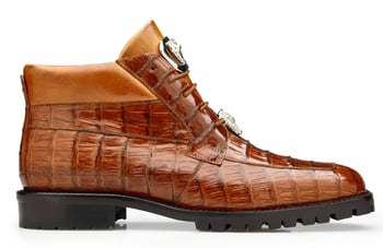 Belvedere "Gallardo" Antique Sport Genuine Crocodile Tractor Sole Ankle Boots.